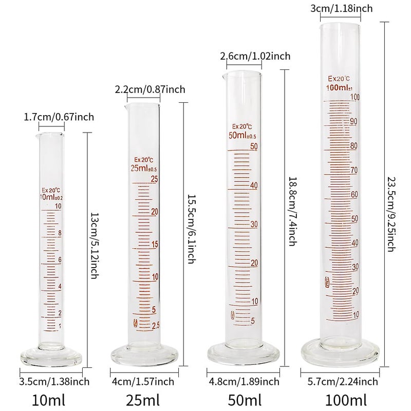 SUPERLELE Glass Graduated Cylinder Set 10ml 25ml 50ml 100ml, Thick Glass Beaker Set 50ml 100ml 250ml with 2 Droppers - Image 2